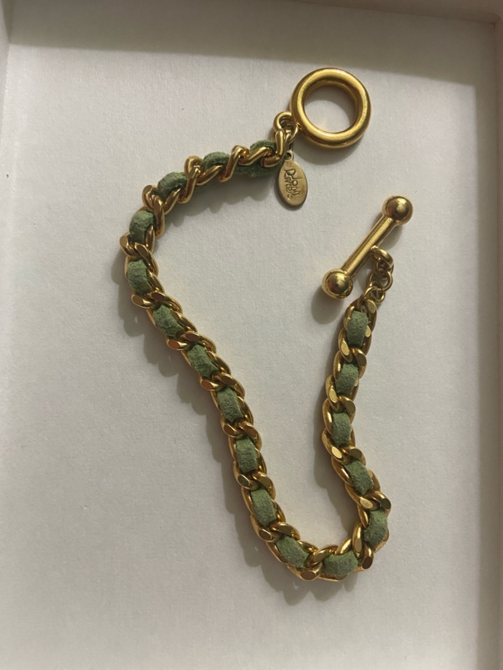Joan Rivers Gold-Tone Chain Bracelet with Green Leather Weave